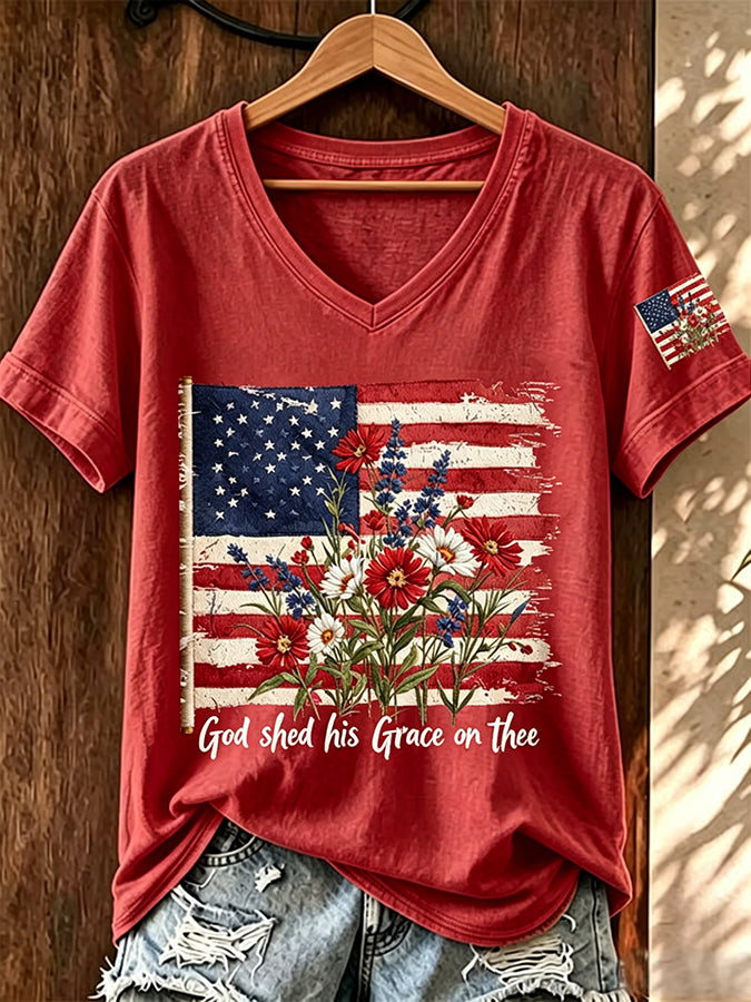 Women'S America Flag Print Printed T-Shirt