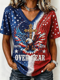 Women'S Independence Day Faith Printed Casual T-Shirt