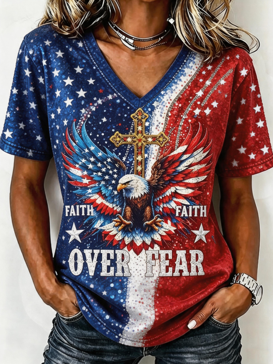 Women'S Independence Day Faith Printed Casual T-Shirt
