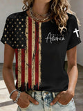 Women's God Bless America Printed Casual T-shirt