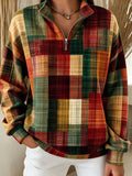 Women'S Casual Contrasting Printed Zipper Sports Shirt