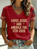 Women'S American Flag Cross Heart Print T-Shirt
