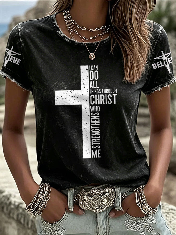 Religious Belief Commemorative Jesus Print Round Neck Shirt