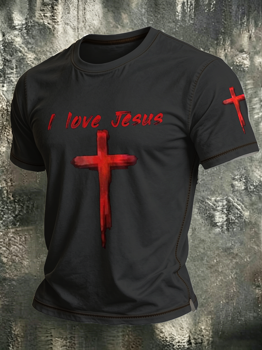 Jesus Faith Memorial Washed Vintage Printed Round Neck T-Shirt