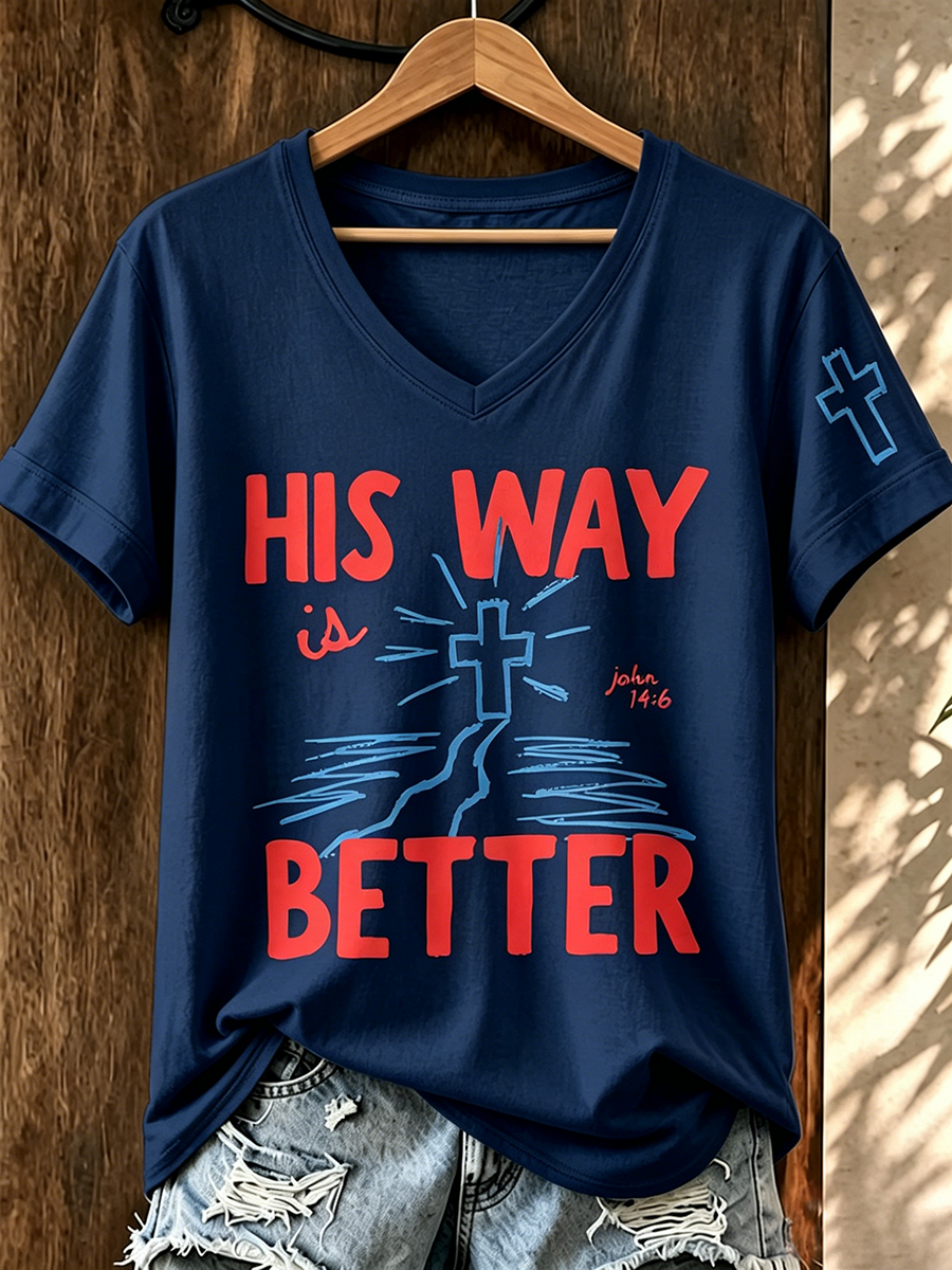 Faith In Jesus Slogan Commemorative Print V-Neck T-Shirt