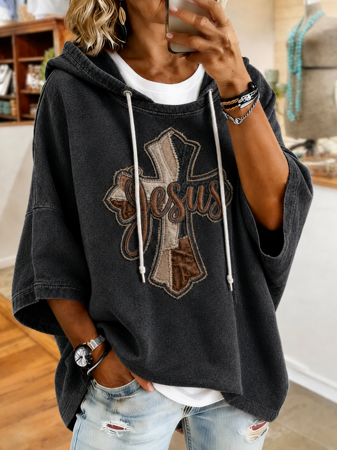Women'S Retro Faith Cross Loose Top
