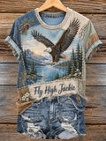 Women's Fly High Jackie Bald Eagle Memorial Patchwork Vintage T-Shirt