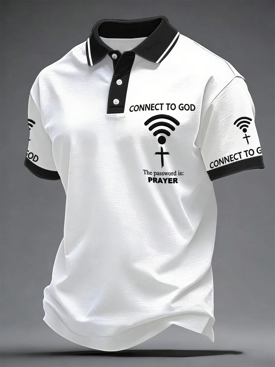 Men's Connect To God,The Password IS Prayer Print Casual Polo Shirt