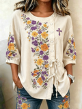 Women's Retro Faith Floral Print Top