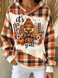 Women'S It's Fall Y'all Highland Cow Plaid Hoodie