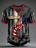 U.S. Flag Faith Print Men's V Neck T-Shirt