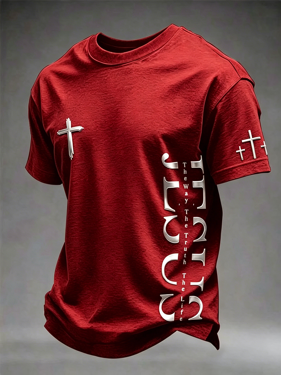 Jesus Cross Faith Commemorative Printed Round Neck T-Shirt