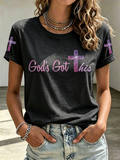 Religious Belief Commemorative Jesus Sequin Printed Round Neck Shirt