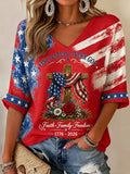 Women'S America Flag Printed Waffle T-Shirt