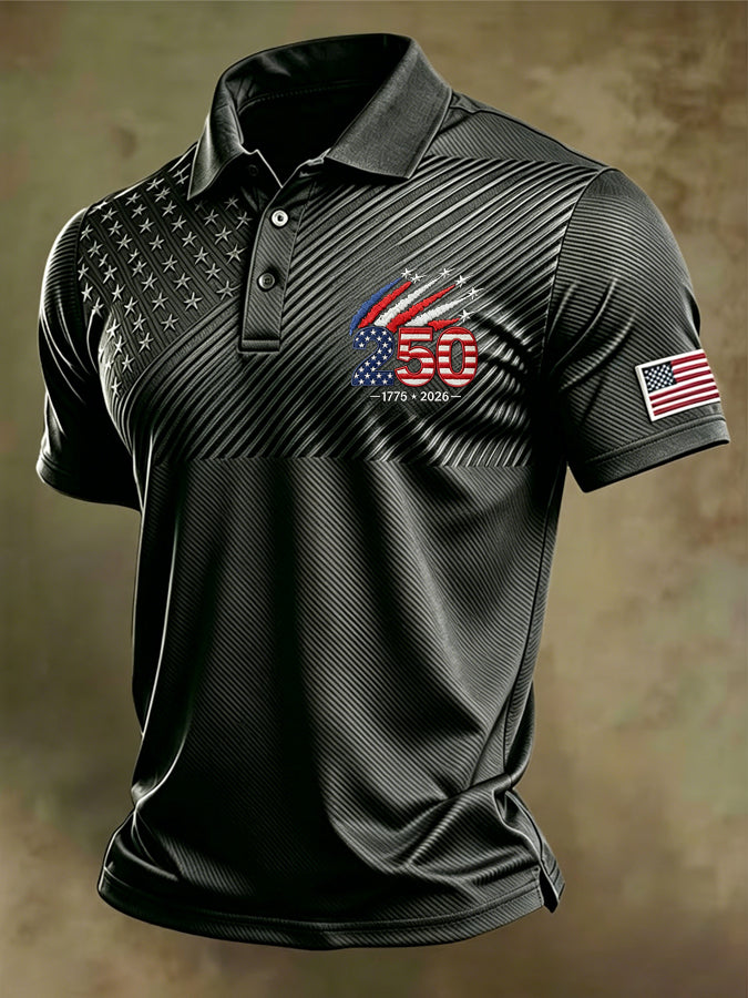Men's American Flag Short Sleeve Casual Polo Shirt