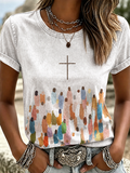Women'S Faith Respects Jesus Print Round Neck Shirt