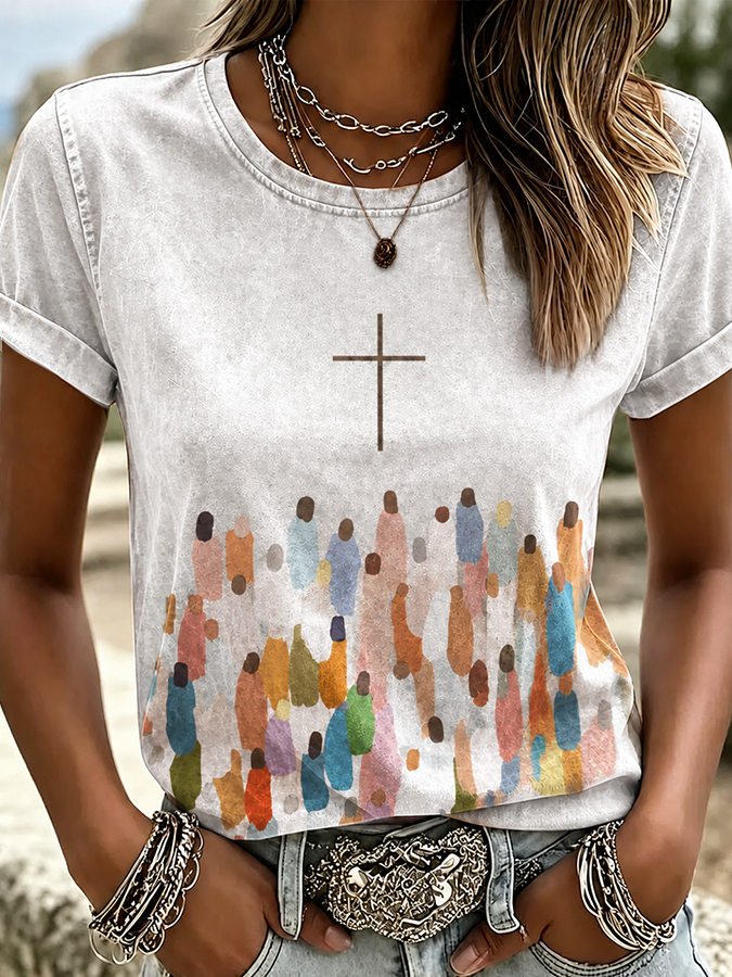 Women'S Faith Respects Jesus Print Round Neck Shirt