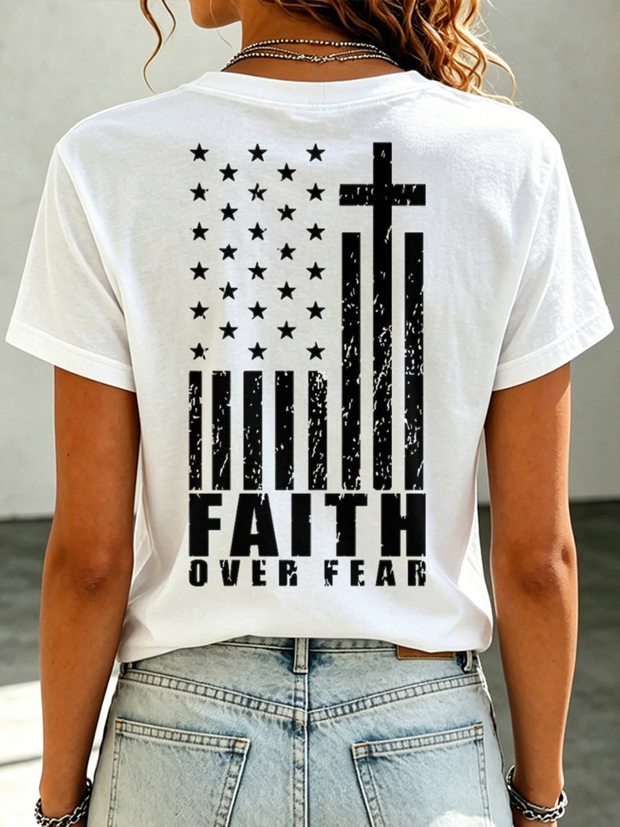 Freedom America Flag Faith Commemorative Printed Casual T-Shirt