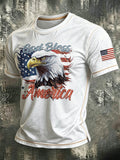 God Bles America Eagle Faith Commemorative Printed Round Neck T-Shirt