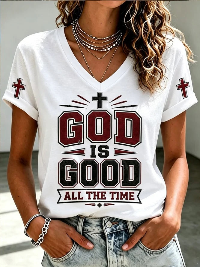 Women's Casual Jesus Faith V-Neck T-Shirt