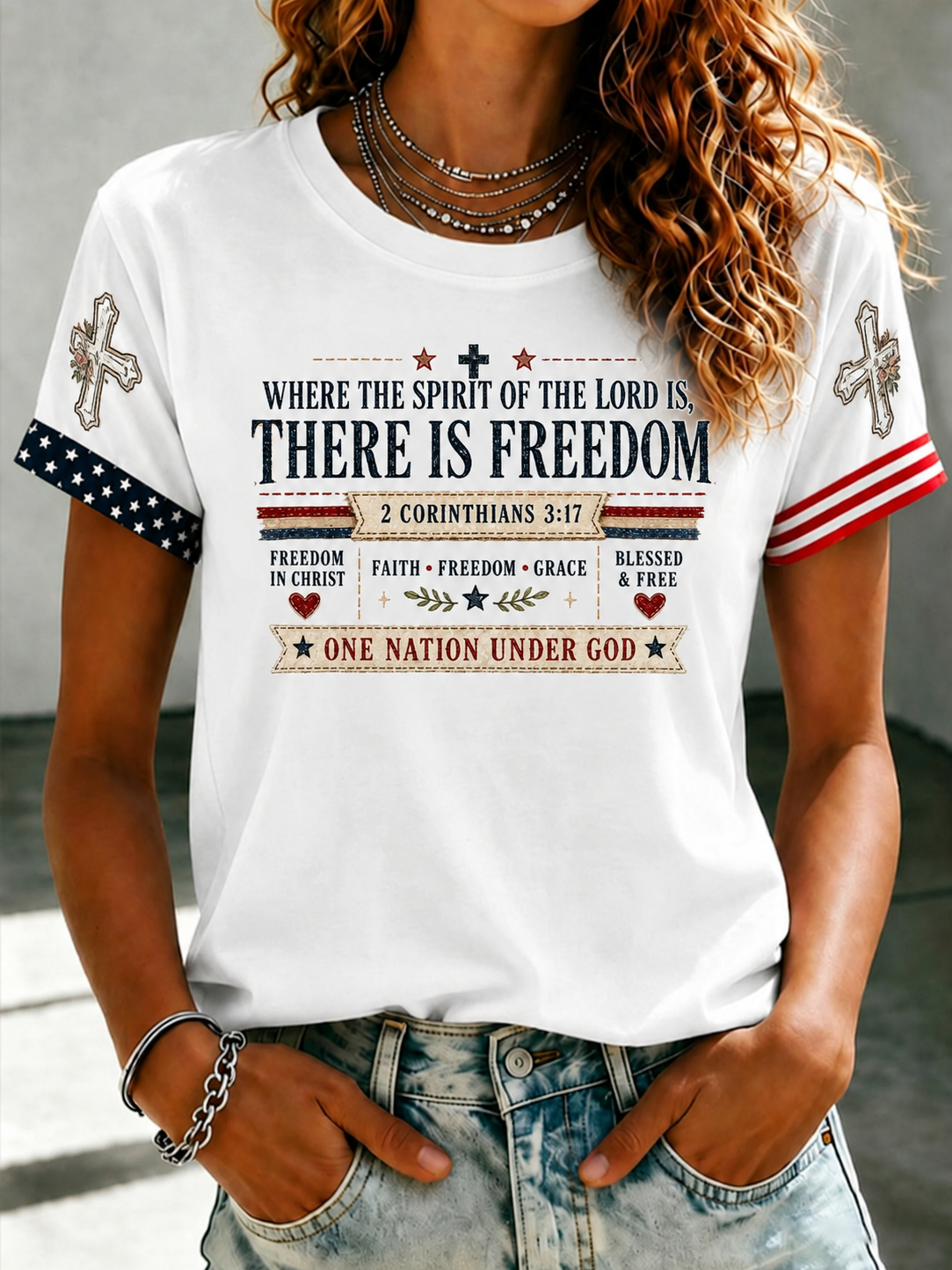 Women'S Religious Faith Floral Art Printed T-Shirt