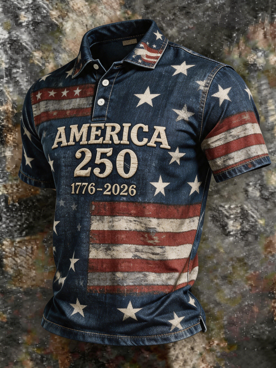 Men'S American 250Th Anniversary Art Print Casual Polo Shirt