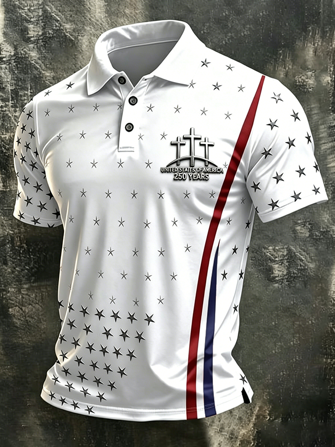 Men'S American Flag Print Casual Polo Shirt