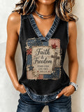 Women's American Flag Retro Cross Print Tank Top