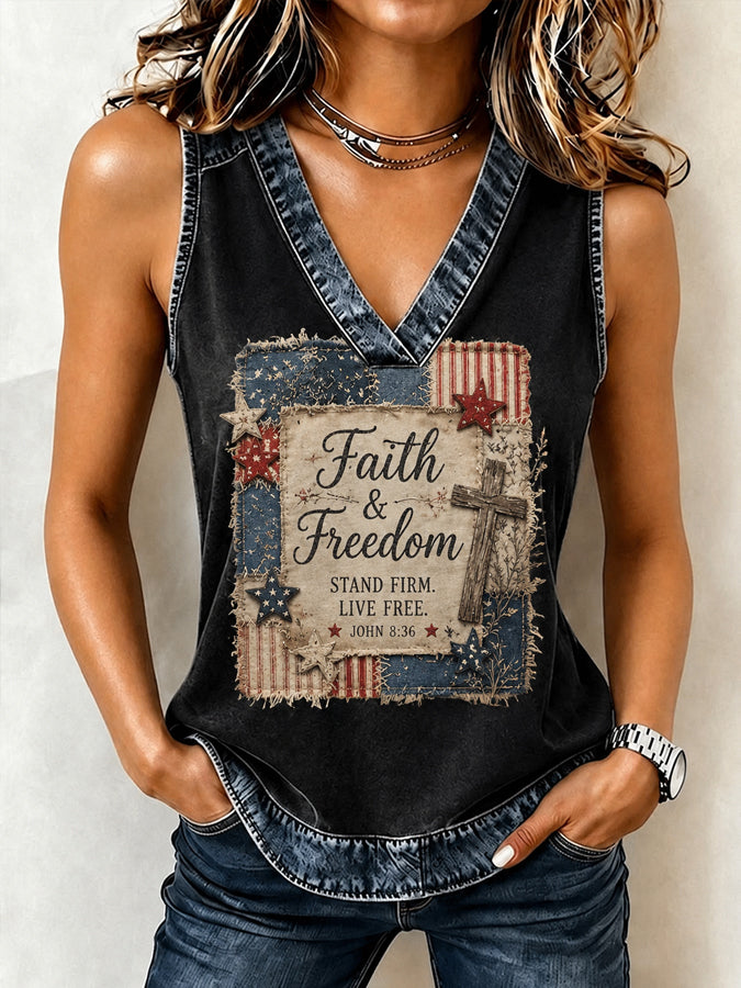 Women's American Flag Retro Cross Print Tank Top