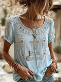 Women's Religious Beliefs Retro Floral Pattern Casual T-shirt