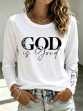 Women's God is Good Print Long Sleeve Casual Tee