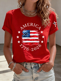 Women'S America Flag Printed Casual T-Shirt