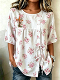 Women'S Retro Casual Floral Faith Art Printed Short Sleeved Shirt