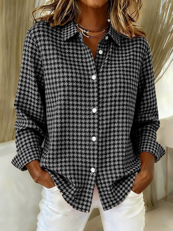 Women'S Casual Retro Autumn And Winter Houndstooth Shirt