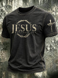 Religious Faith Cross Jesus Washed Into Old Printed Round Neck T-Shirt