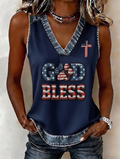 Women's Independence Day Flag Print V-neck Tank Top
