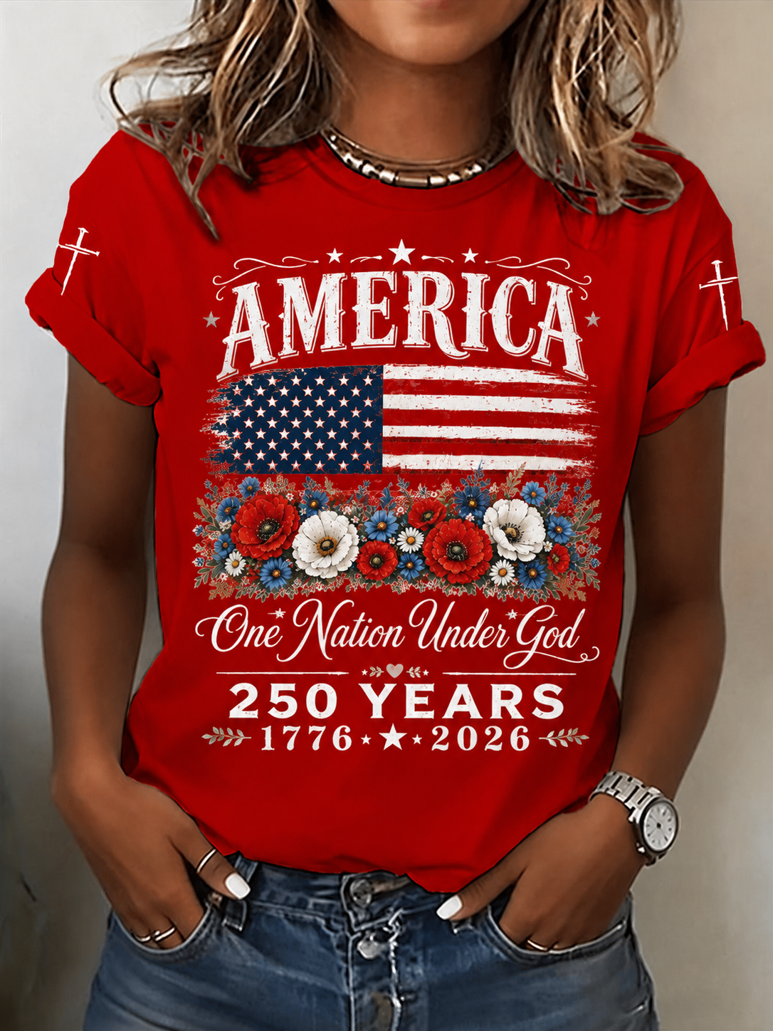 Women'S America Flag Printed Casual T-Shirt