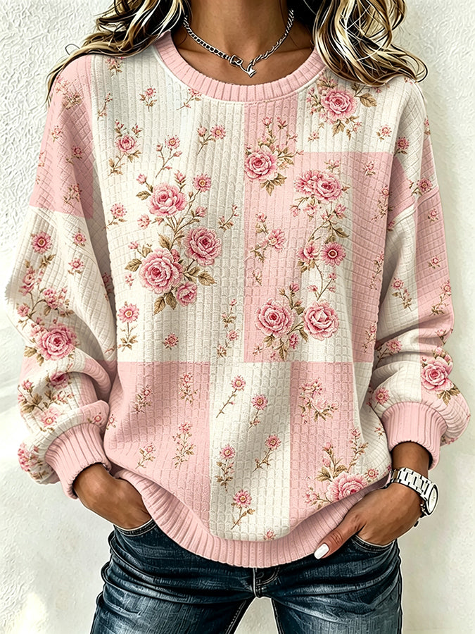 Women'S Casual Plaid Floral Sweatshirt
