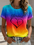 Women'S Faith Gradient Printed Short Sleeved Knitted Sweater