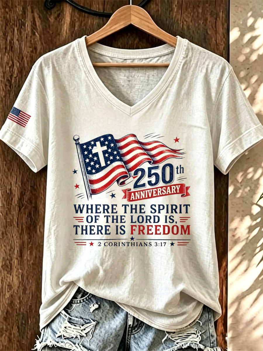 Women's America Flag Faith Casual Printed Short Sleeved T-Shirt