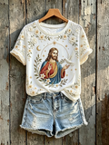 Women'S Jesus Faith Flower Art Printed T-Shirt
