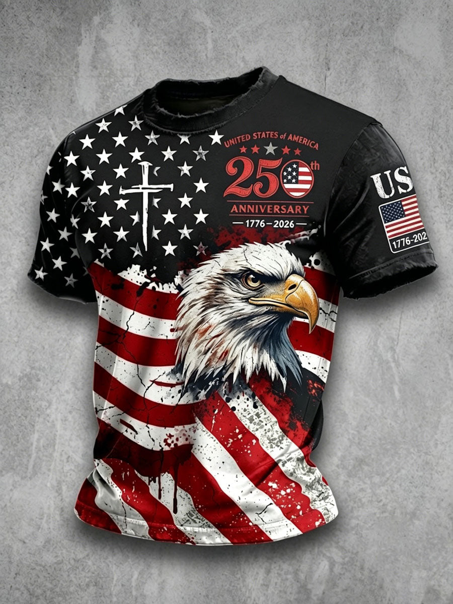Men'S 250Th Anniversary American Faith Flag Cross Pattern Retro T-Shirt