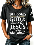 Religious Belief Cross Jesus Embroidered Printed Round Neck Top