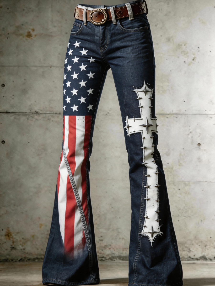 Women'S 250Th Anniversary Of The United States Cross Print Flared Pants
