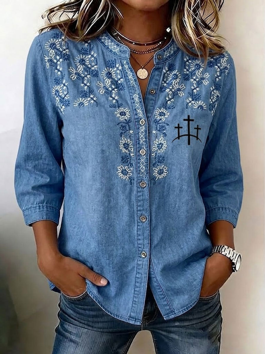 Women'S Retro Floral Print Top