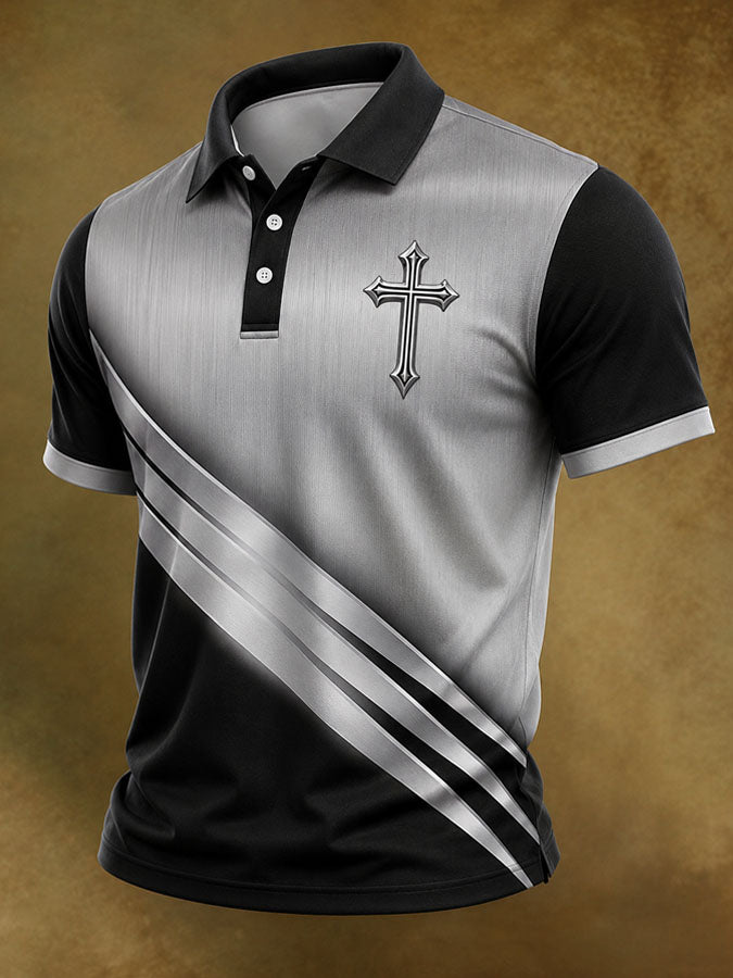 Men's Faith Cross Printed Polo Shirt