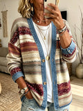 Women'S Contrasting Printed Casual Cardigan