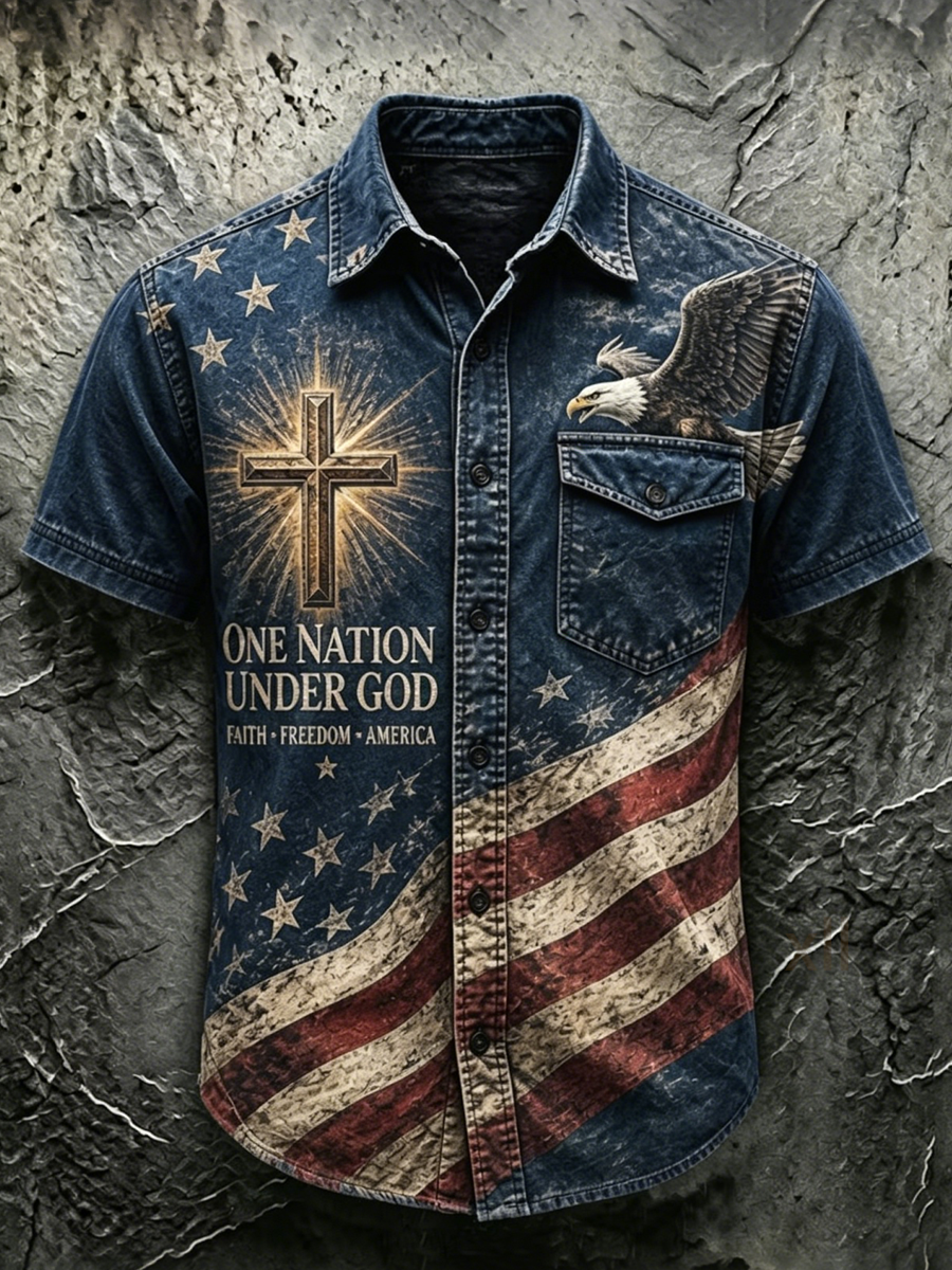 Men's Patriotic Faith Art Printed Casual Shirt