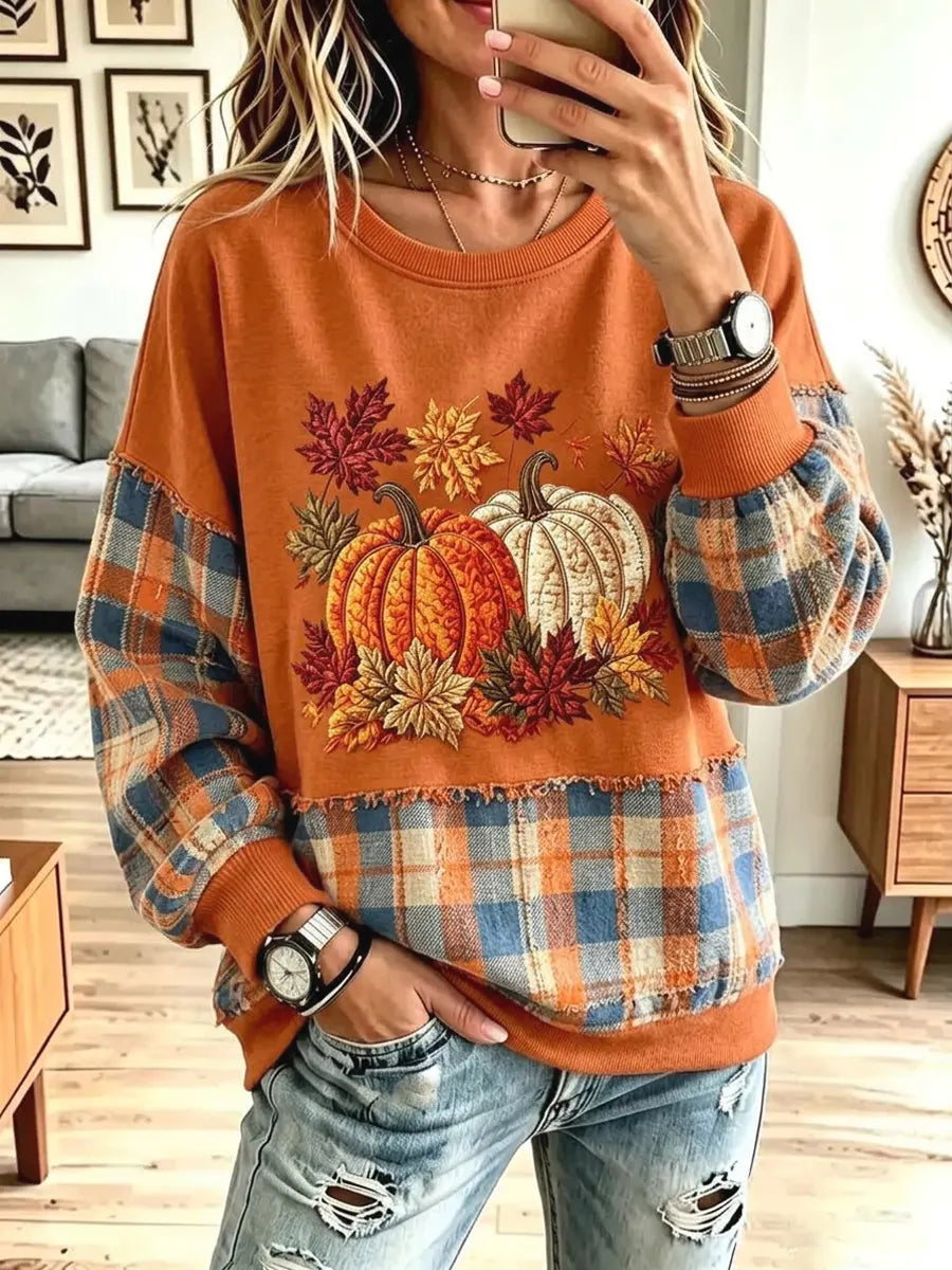 Women'S Retro Pumpkin Autumn Pattern Art Casual Fashion Long Sleeved Hoodie