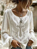 Women'S Floral cross Printed Casual Cotton And Linen Top